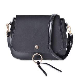 Crossbody Bag Black Faux Leather Saddle Bag Style